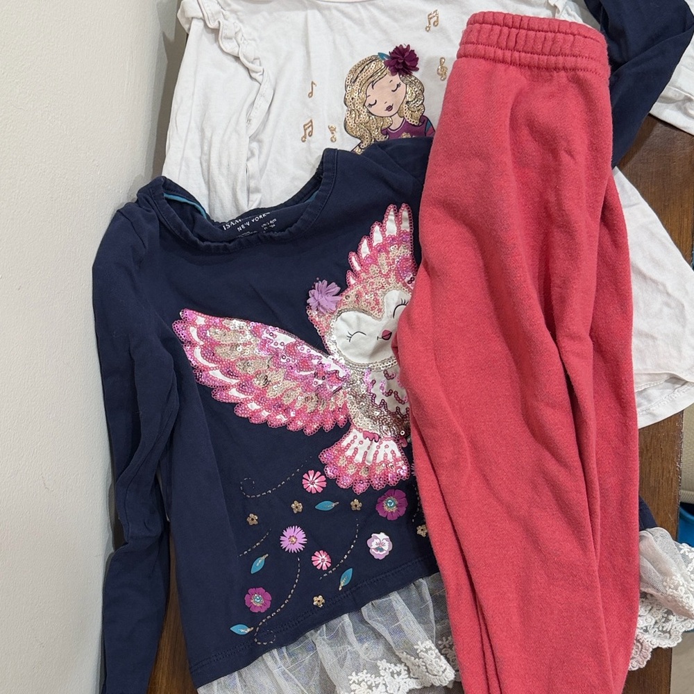 2 Girls' sparkly print long sleeve tops with Pink sweatpants